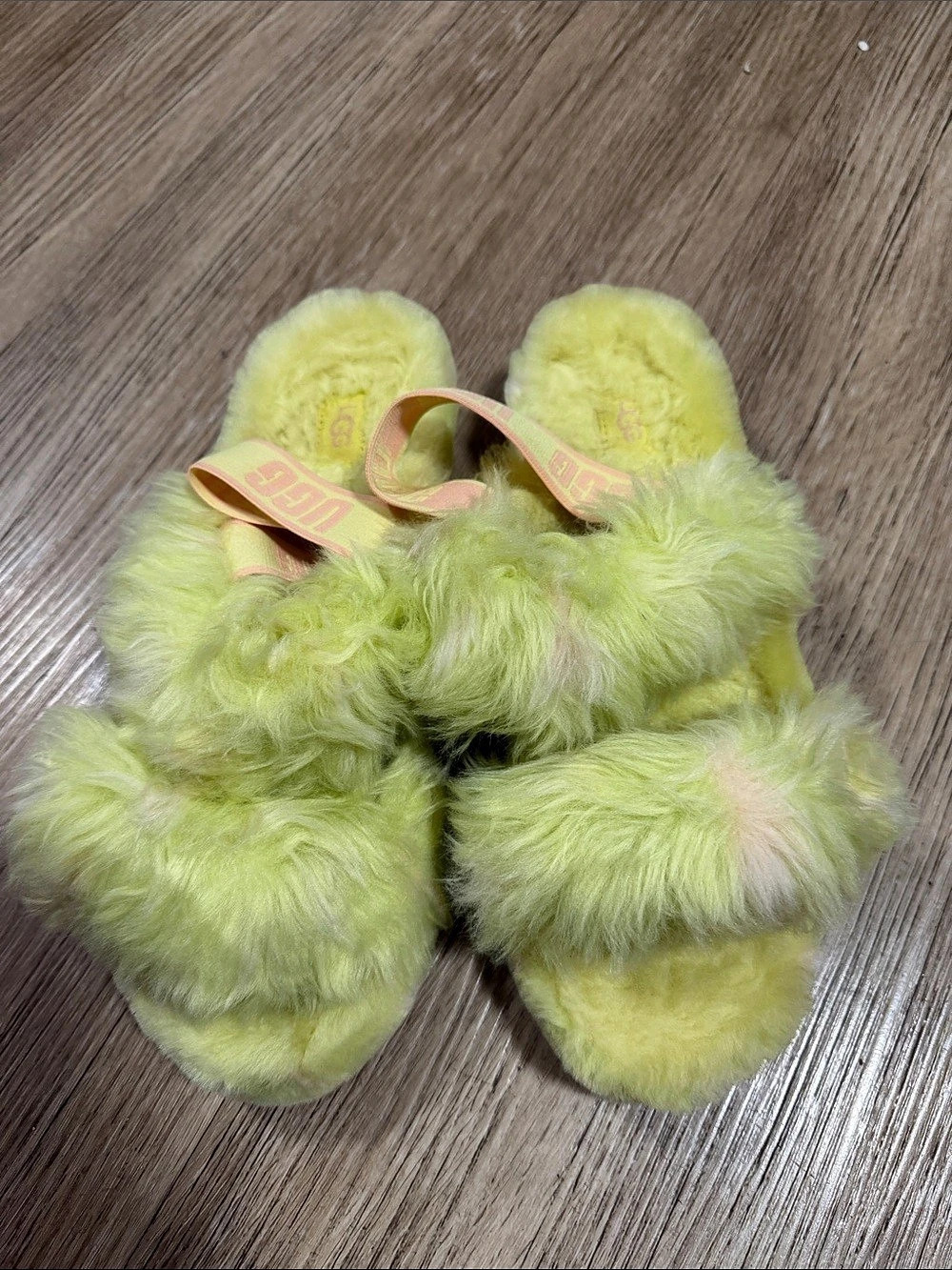 UGG Green & Pink Faux Fur Slippers US 10